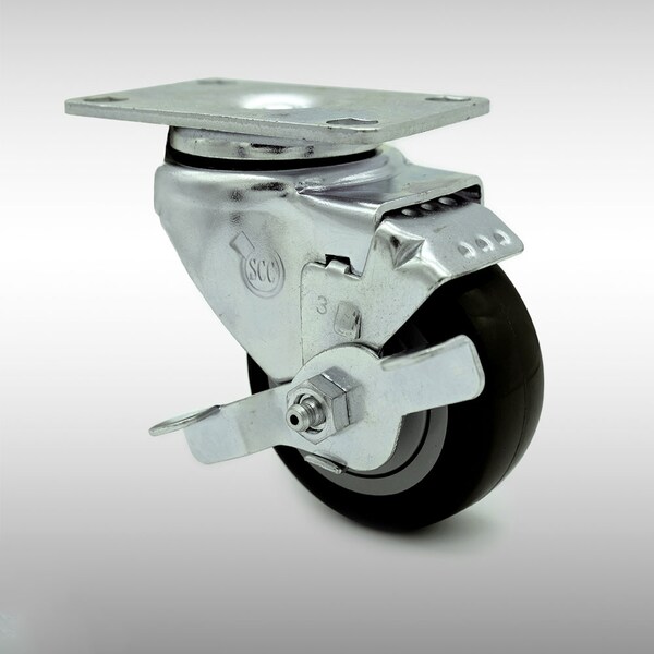 3 Inch SS Black Polyurethane Swivel Top Plate Caster with Brake